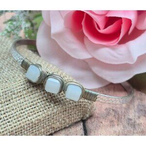 Cute Artisan Made Silver Tone Bangle Cuff Bracelet Wire Wrapped Hammered